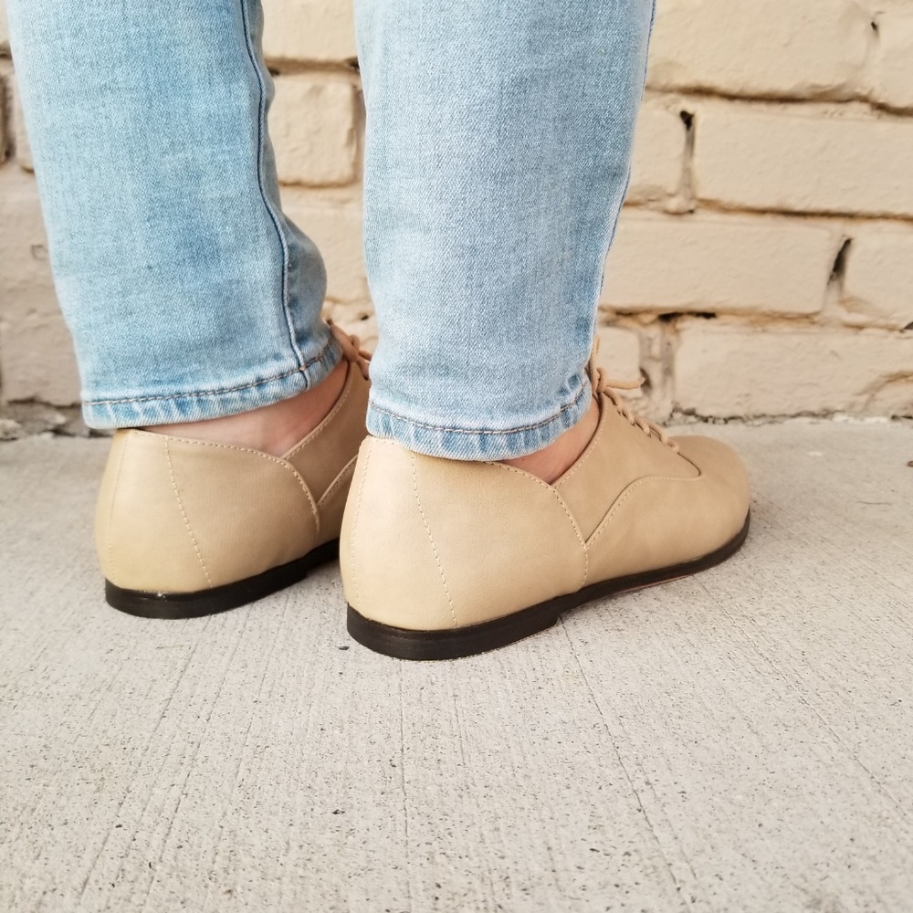 Nude Lace Up Oxford Flats - Picture 7 of 7